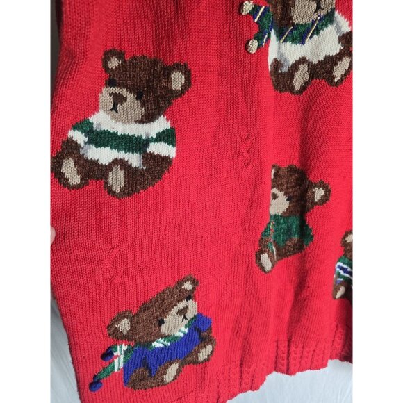 Marisa Christina 1994 Christmas Sweater Size Medium Red Teddy Bears Mock Neck - Picture 4 of 14